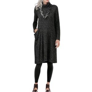 Lisa Bayne Gabrielle Dress Sz Small Black Gray Long Sleeve Cowl Neck Lagenlook